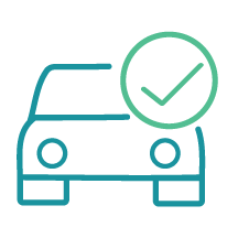Icon of a blue car with a check mark symbolizing membership sign up 