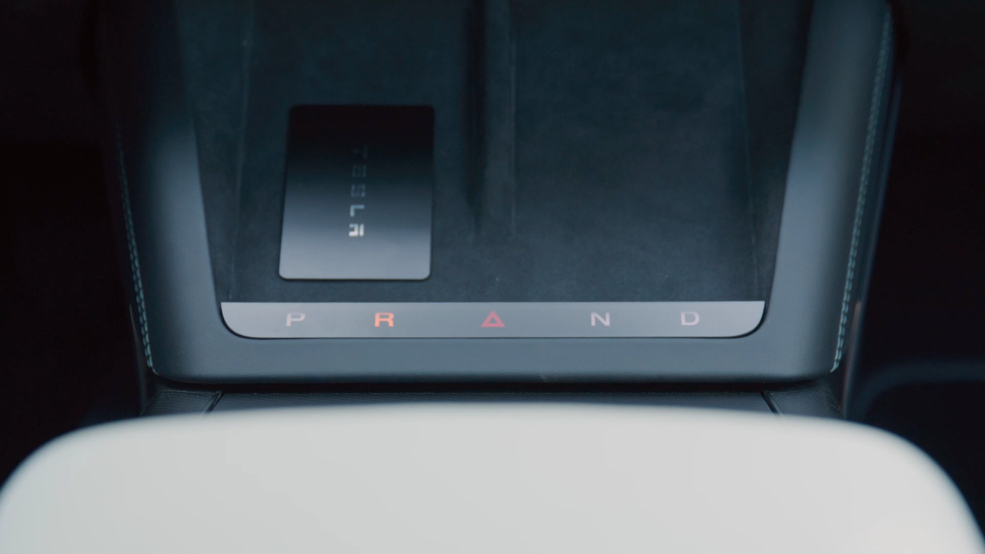 Manual P R N D shift buttons under the Tesla Model X center console